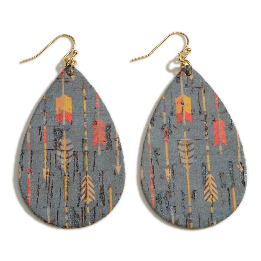 Nwt Arrow Print Teardrop Cork Earrings-Slate Blue 10$